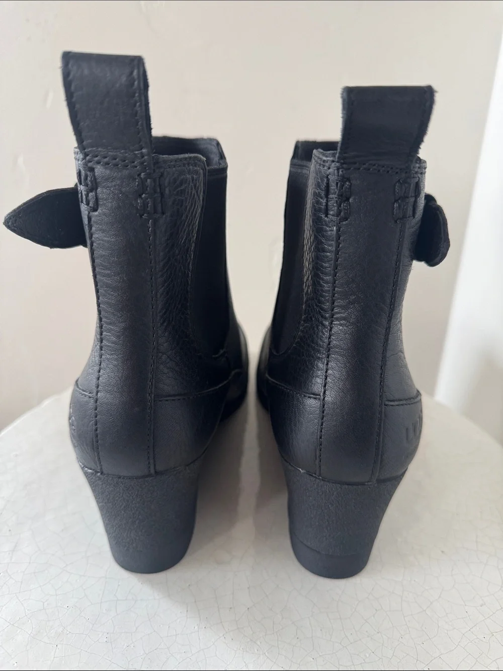 UGG ARLETA Black Leather Waterproof Wedge Chelsea Booties with Buckle Size 8.5